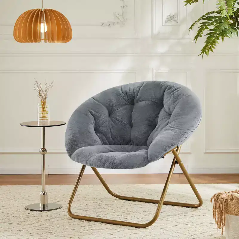 Faux Fur Disc Accent Chair – Comfortable Adult-Size Round Chair for Bedroom & Living Room