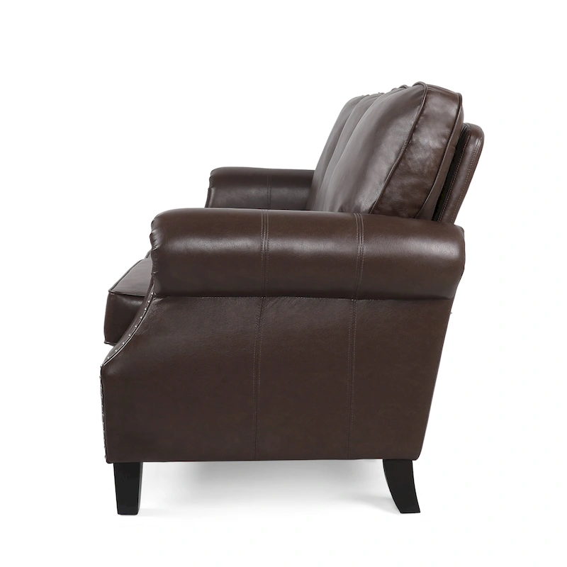 Dowd Faux Leather 3 Seater Sofa with Nailhead Trim by Christopher Knight Home