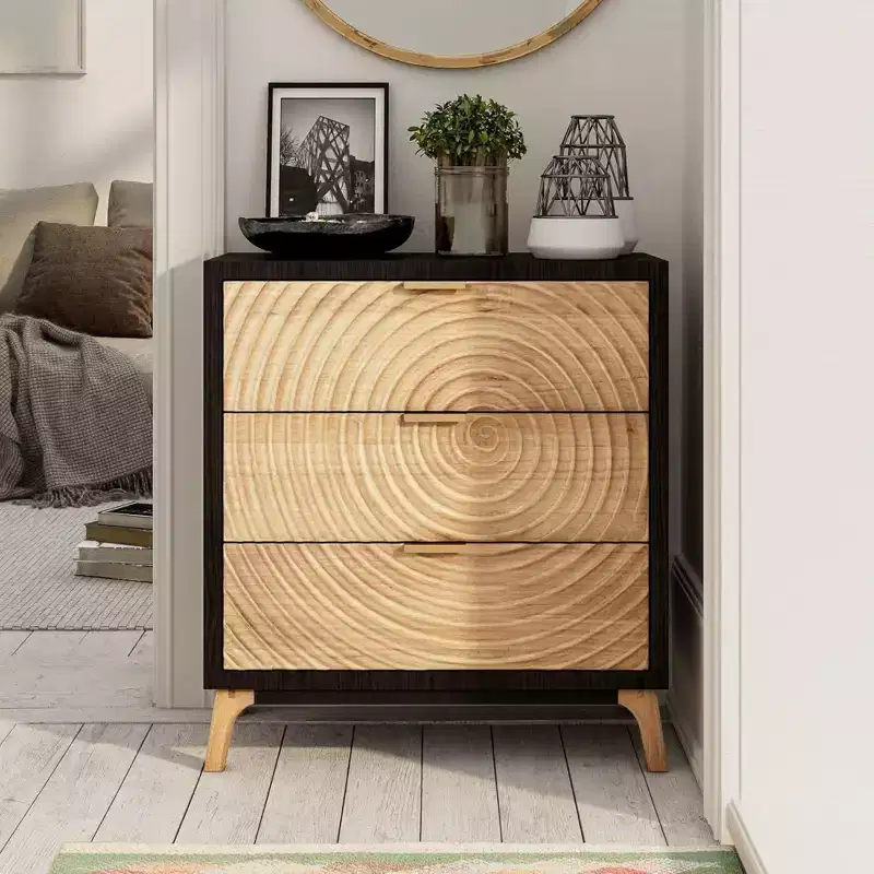 3 Drawer Farmhouse Nightstand Wood Storage Cabinet, Set of 2