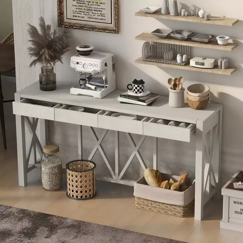 Modern Crisscross Console Table with 4 Spacious Drawers