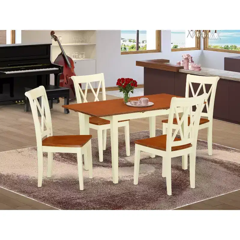 HomeStock Dinette Set for 4 Buttermilk Cherry Finish Rectangle Table & Chairs