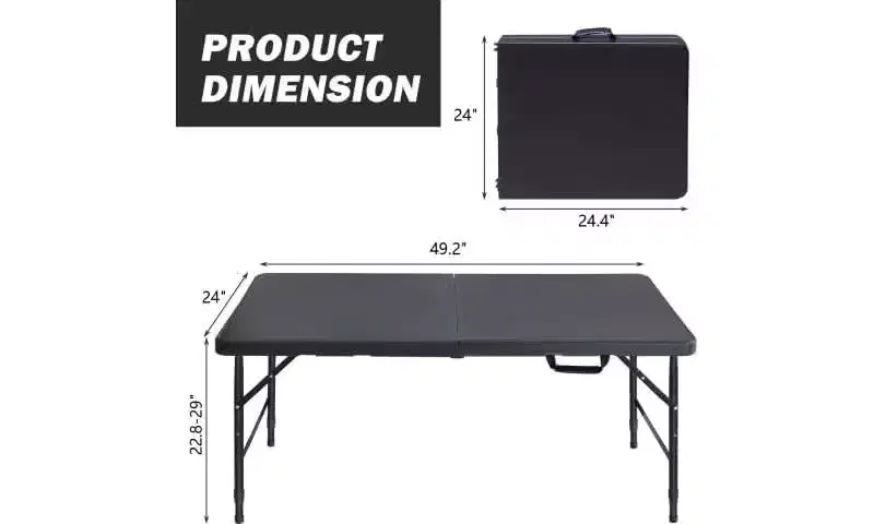 Heavy Duty 4FT Folding Table,Adjustable Height,Waterproof,Easy Clean,Portable Plastic with Handle,Anti-Slip Feet,300LBS Capacity for Indoor Outdoor