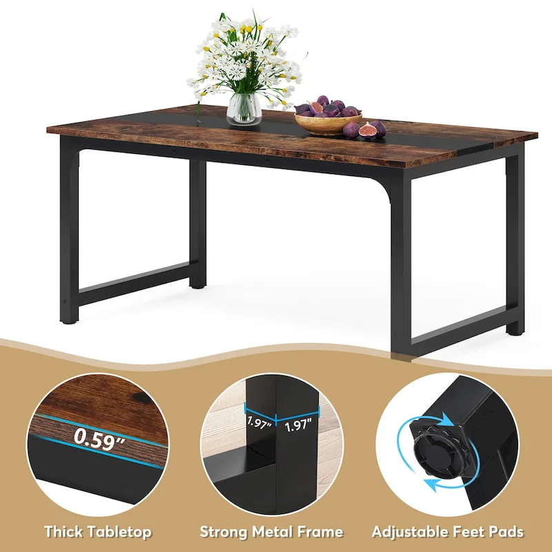 63 Inches Industrial Dining Table, Modern Kitchen Table - 63 L x 31.5 W x 29.13 H