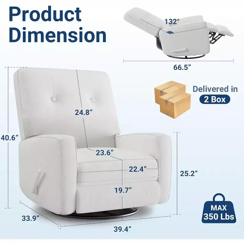 Oversized Swivel Rocker Recliner Chair, Linen, 360 Glider Recliner for Living Room, Bedroom