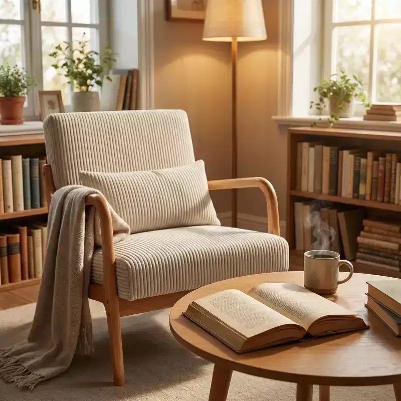 Mid-Century Modern Accent Chair with Solid Wood Frame