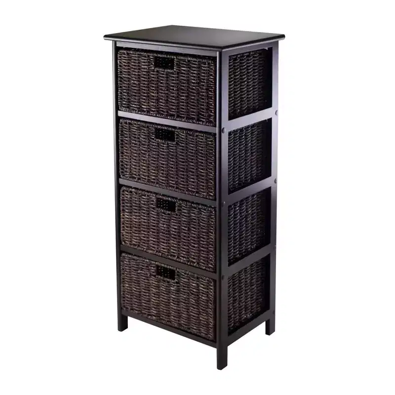 36.81" Storage Rack with Baskets Black: Mid-Century 4-Drawer Tower