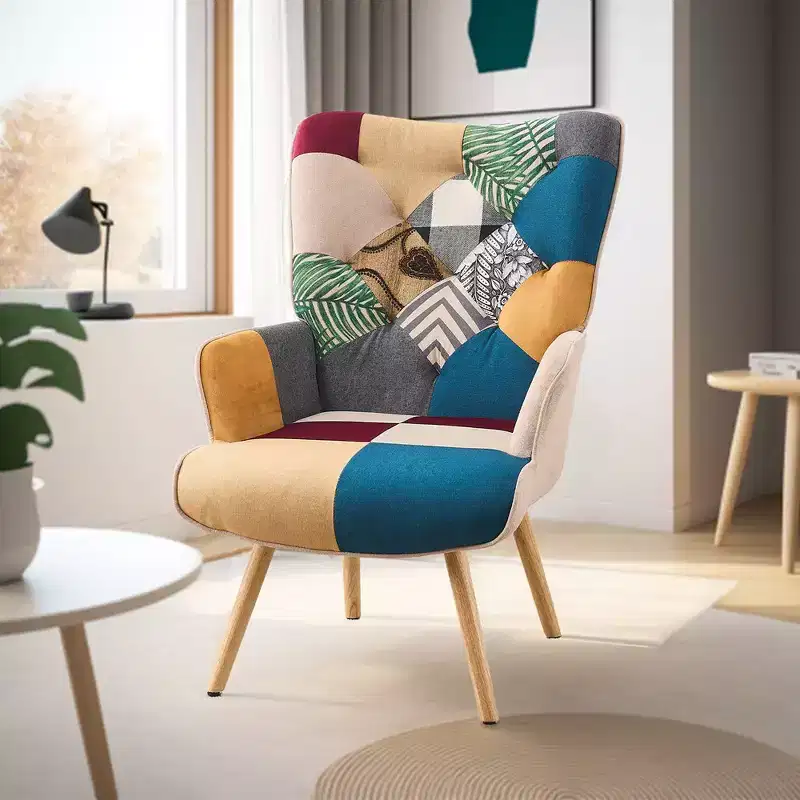 Wingback Accent Chair with Rubberwood Legs - Patchwork/Velvet