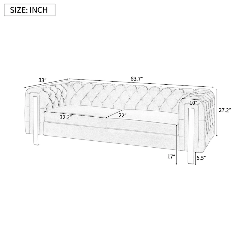 Keyser Modern Glam Tufted Velvet 3 Seater Sofa by Christopher Knight Home - 83.75 L x 34.50 W x 27.25 H