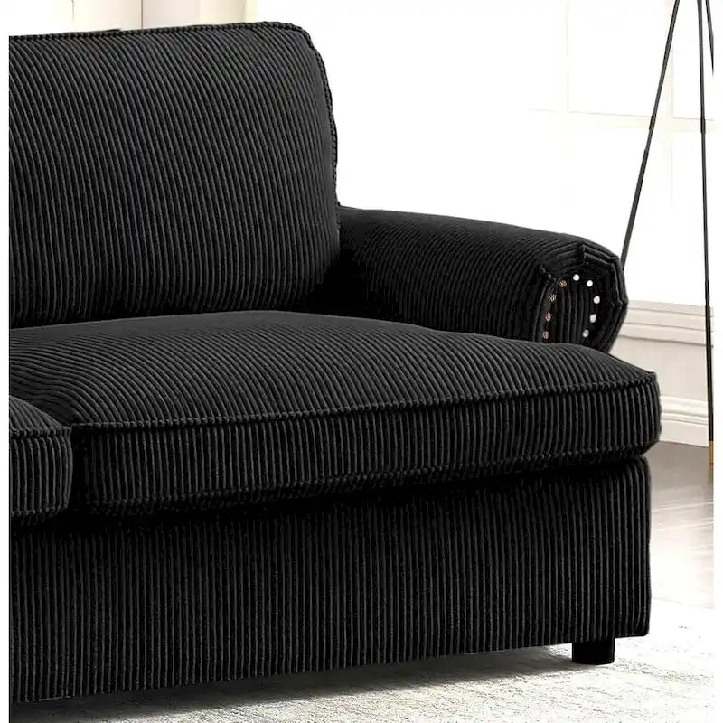 76-Inch Corduroy Sofa Bed with Round Arms and Pull-Out Queen Mattress
