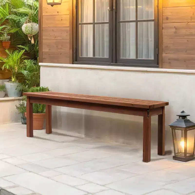 Karl Home | Dark Brown Fir Wood Straight-Leg Bench