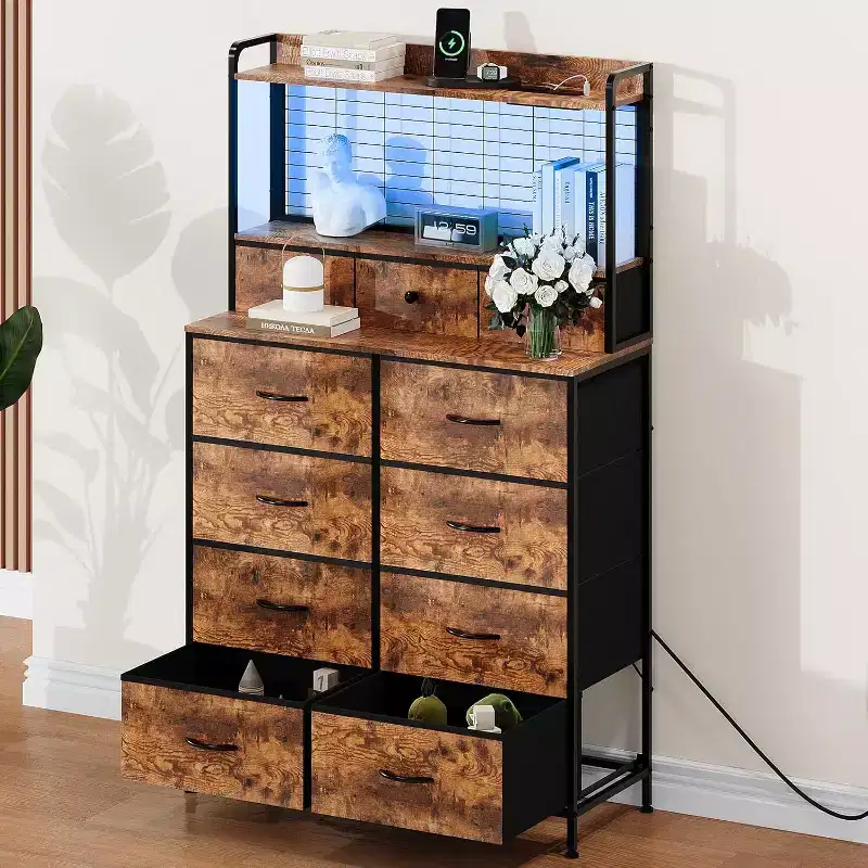 Dresser with 11 Fabric Drawers, Industrial Storage Organizer, Anti-Tipping Design, for Bedroom, Living Room