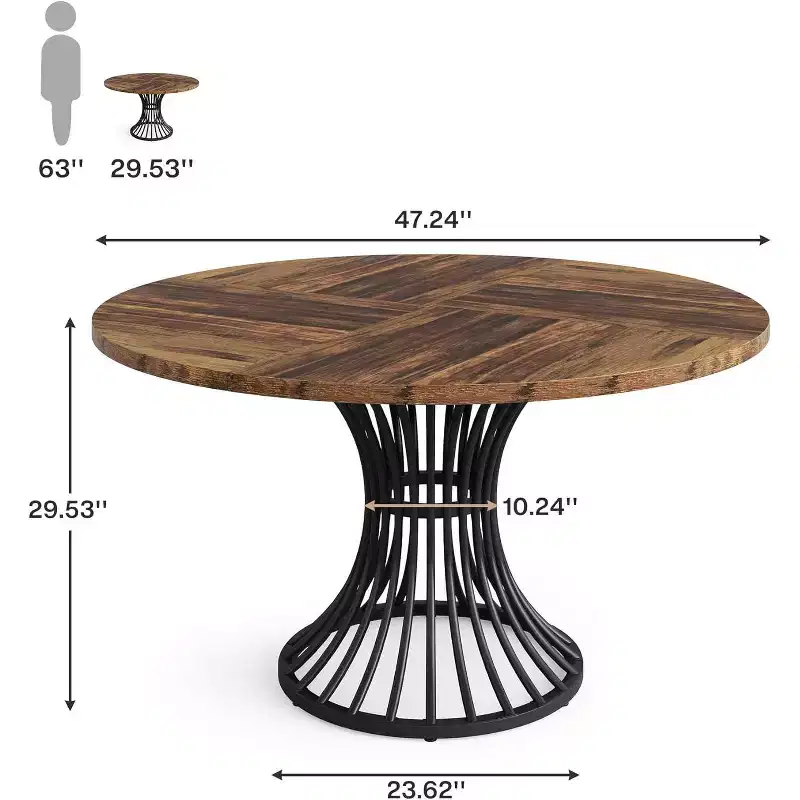 MDF & Metal Round Dining Table 46.85'' Diameter x 29.92''H