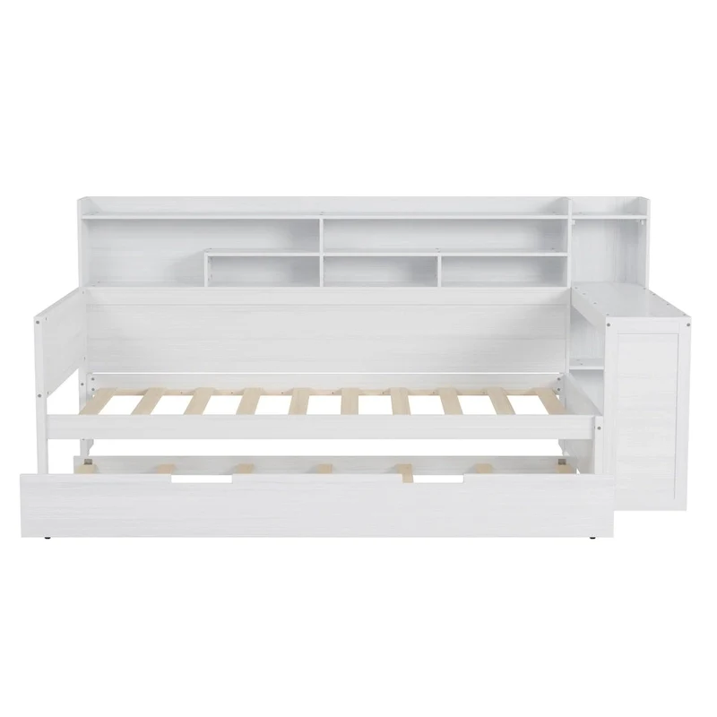 Twin Daybed with Shelves, Trundle & Desk
