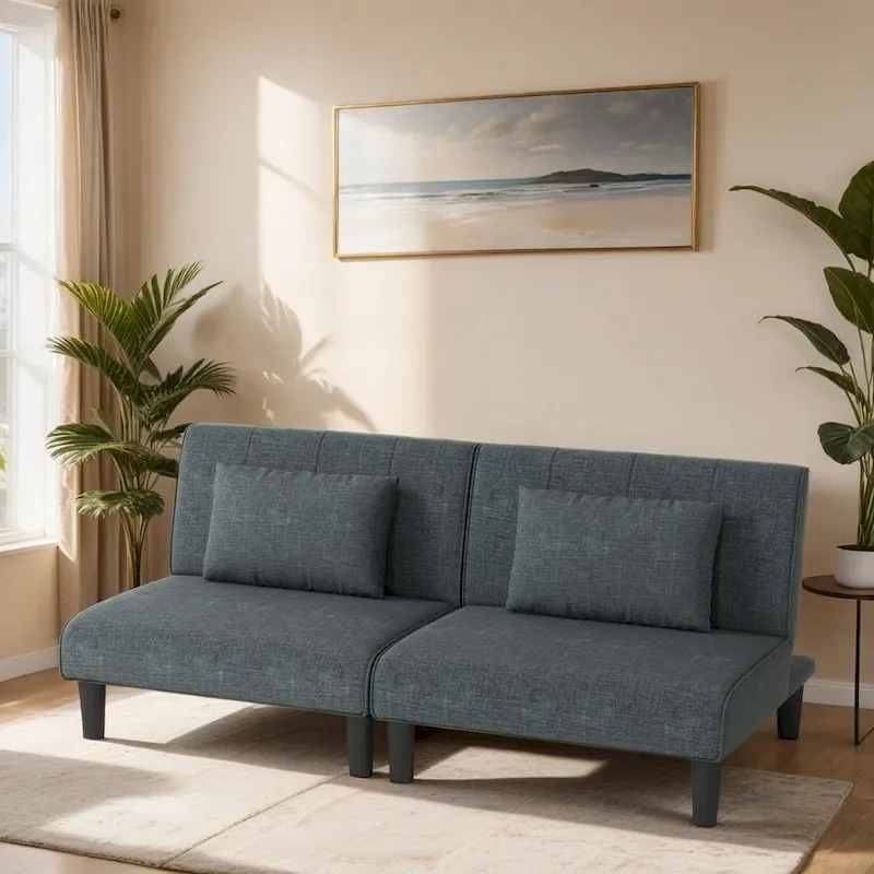 Modern Armless Loveseat Sofa Bed Chair Couch Wood Living Room with two Cushions