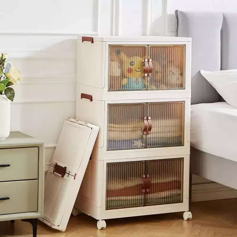 VECELO 38/50/62 Foldable Storage Bins Plastic Toy Lockers/Clothes Stackable Organizer With Lockable Wheels, White