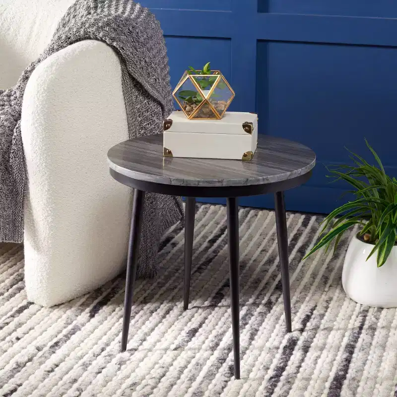 Nylah Marble Side Table - ACC3716 - Grey Marble/Black - Safavieh
