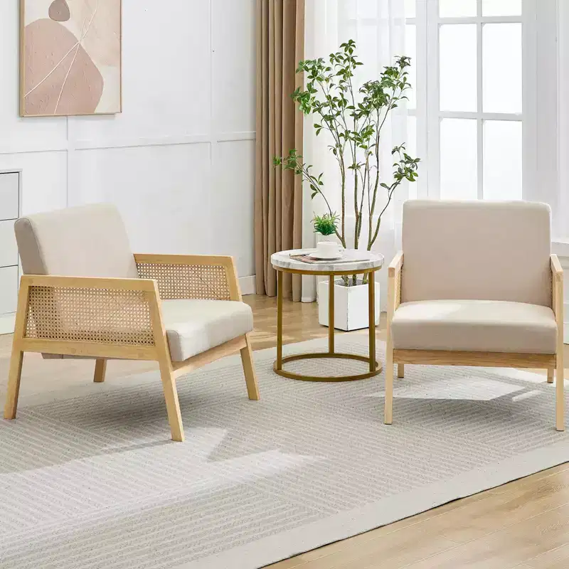 Upholstered Accent Chair, Modern Lounge Armchairs with Wood Legs for Living Room and Patio