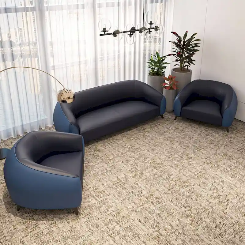 3-Piece Sofa Set Upholstered PU Leather with Solid Wood Frame and Steel Legs Opula Series by LeisureMod