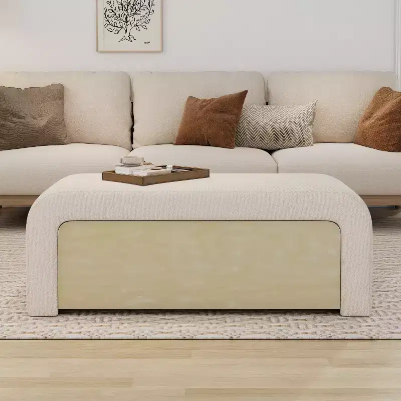 Modern Boucle Upholstered Ottoman With Drawer