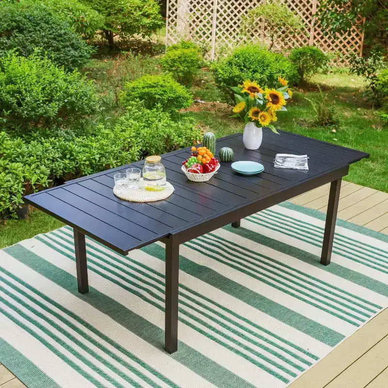 7pc Patio Dining Set with Expandable Table & Reclining Chairs: E-Coated Metal, Weather-Resistant - Captiva Designs