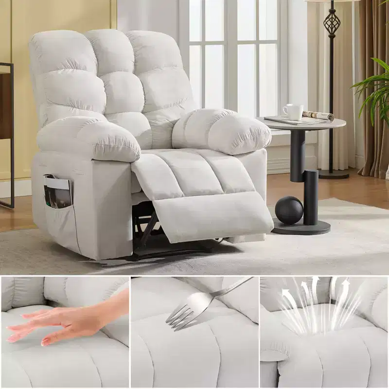 Rocking Recliner Chair with Massage and Heat Function, Ergonomic Breathable Fabric, 2 Side Pockets, for Living Room, Bedroom