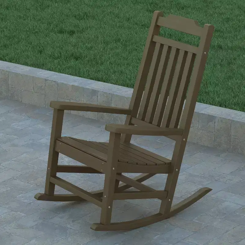 Emma and Oliver All-Weather Rocking Chair in Faux Wood - Patio and Backyard Furniture