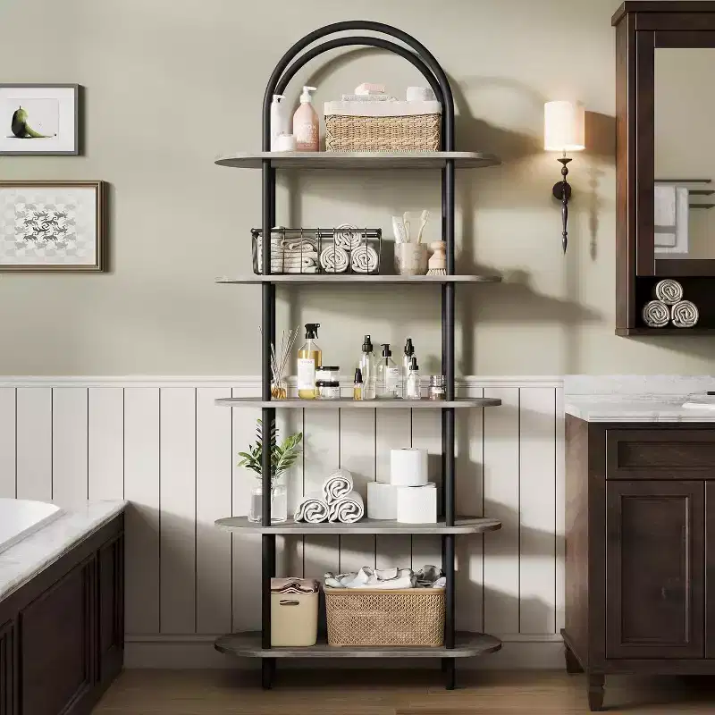 5 Tier Bookcase with Open Display Shelf, Vintage Industrial Style Display Shelf with Metal Frame for Living Room, Bedroom, Office
