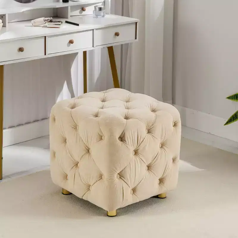 TUYOHW 18 Modern Ottoman Cube with Velvet Upholstered Foot Stool Small Vanity Stool with Wooden Frame Pouf for Living Room, Bedroom, Entryway