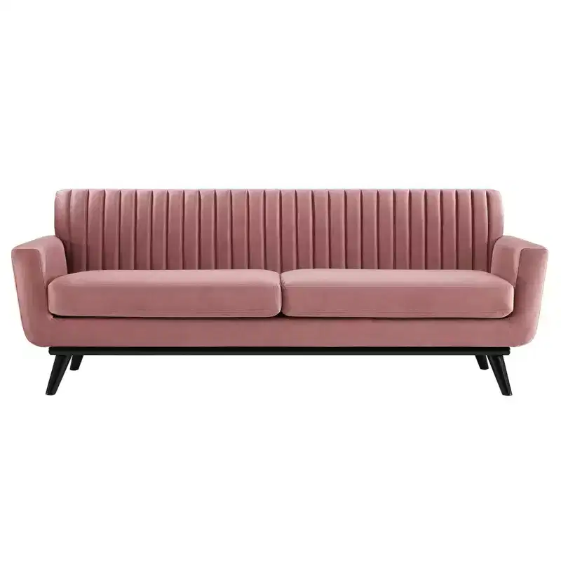 Engage Channel Tufted Performance Velvet Sofa Dusty Rose - Modway: Upholstered, Wood Frame, Foam Fill