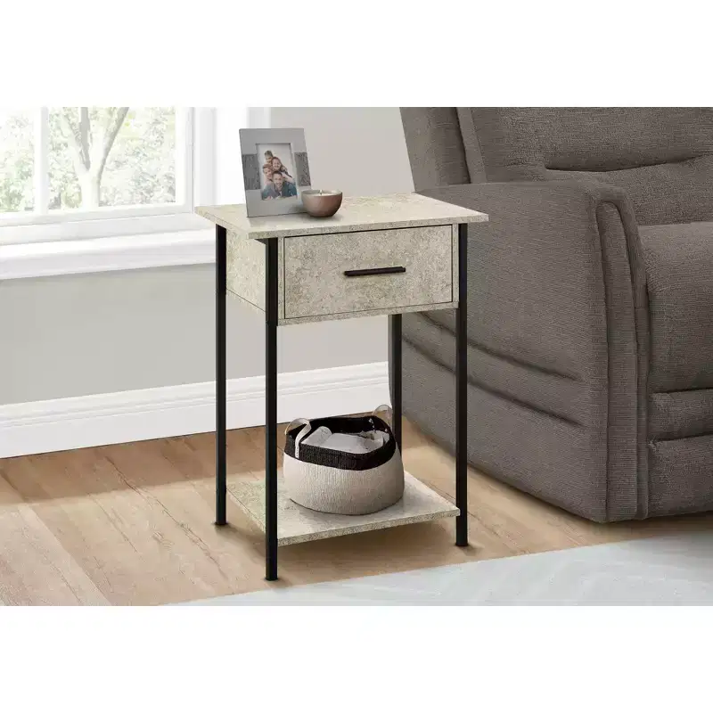 Okak Accent Side Table with Storage Drawers, End Table with Bottom Shelf and Metal Legs, Couch Table for Small Space, Living Room