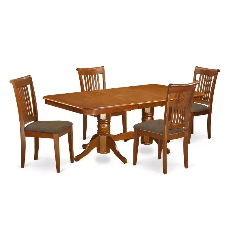 Nordic Dining Room Set - Extension Table & Chairs - Solid Wood Kitchen Set - Saddle Brown Finish
