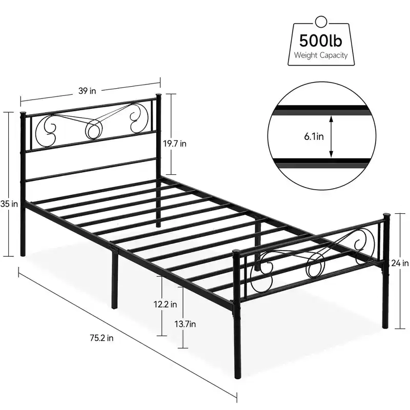 Bed Frame Platform with Headboard and Footboard, Mattress Foundation and No Box Spring Needed, Noise-Proof, Simple Assembly