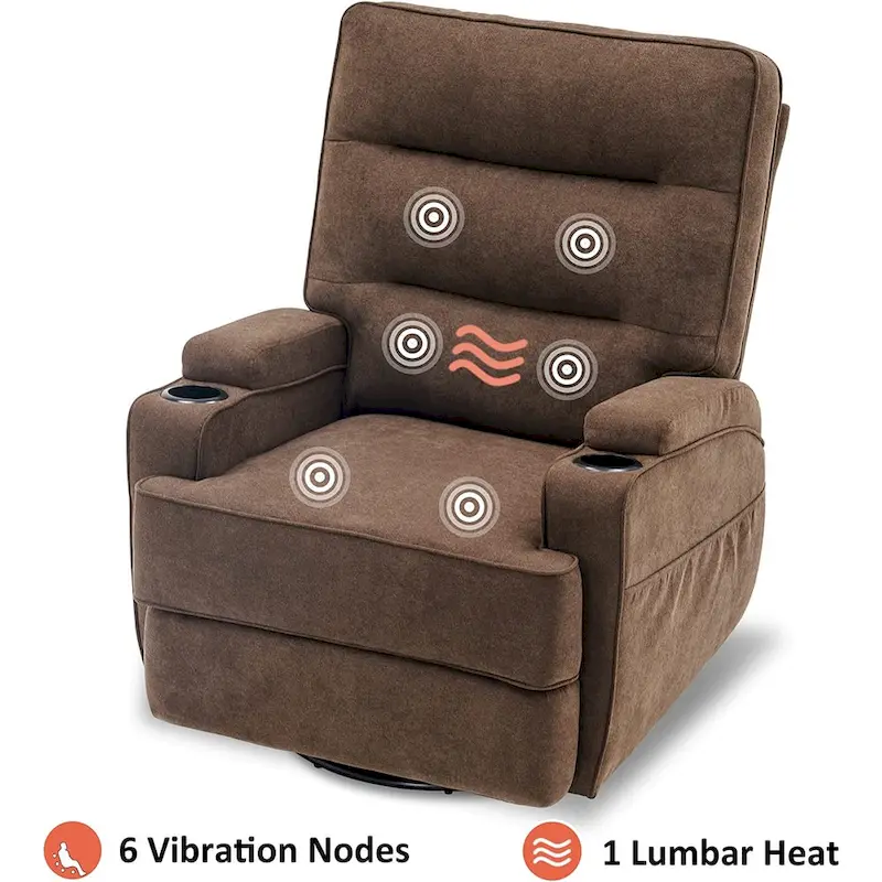 MCombo Electric Power Swivel Glider Recliner Chair with Heat and Massage, Fabric 7752