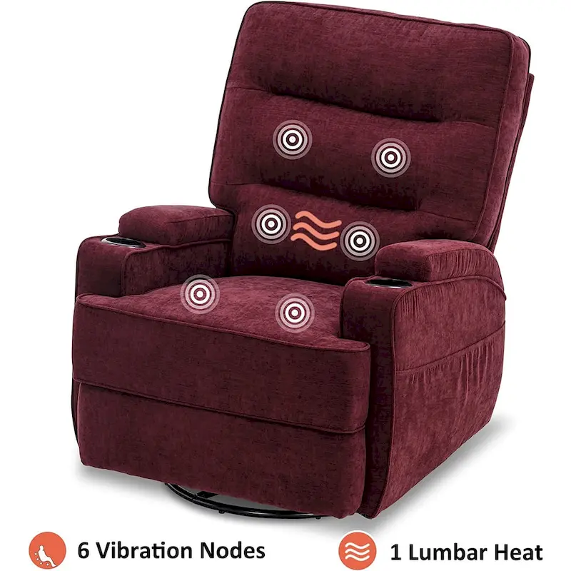 MCombo Electric Power Swivel Glider Recliner Chair with Heat and Massage, Fabric 7752