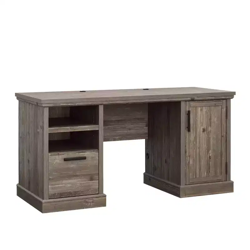 Double Pedestal Computer Desk with File Drawer and Hidden CPU Storage, Pebble Pine