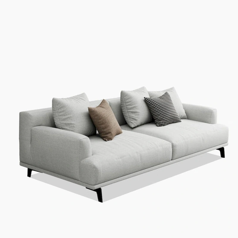 Square Arm Fabric Straight Sofa in Beige