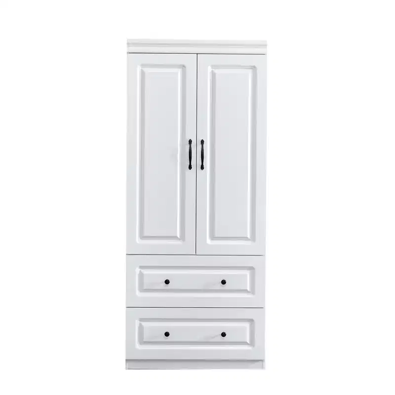 White Wood Armoire with 2 Drawers, 1 Shelf and Hanging Rod