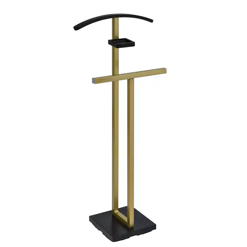 Metal & Wood Suit Valet Stand, Clothes Rack with Accessory Shelf, 45