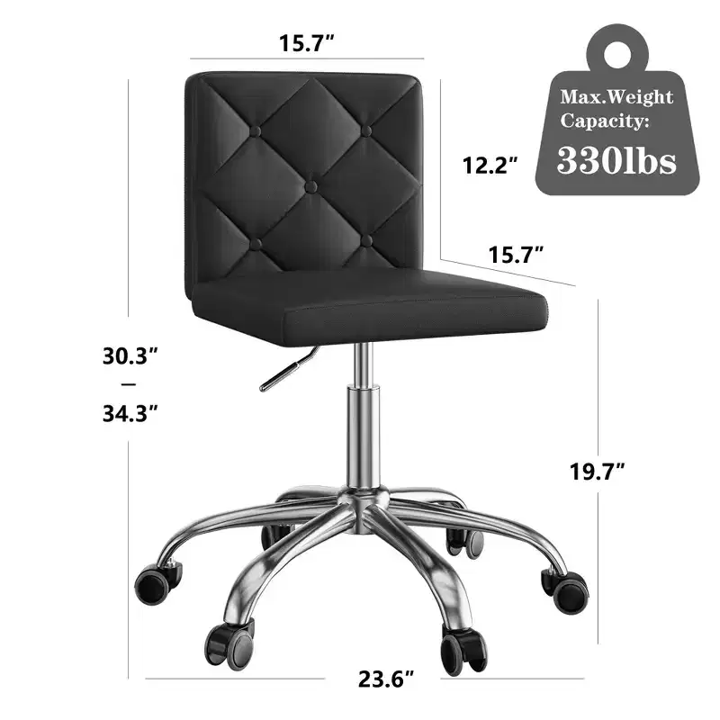 Leather Armless Office Chair, Adjustable Height & 360 Rolling Swivel for Home or Office