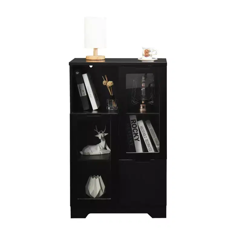 2-Door Painted Storage Cabinet with Glass Doors and Drawer, Open Storage Space