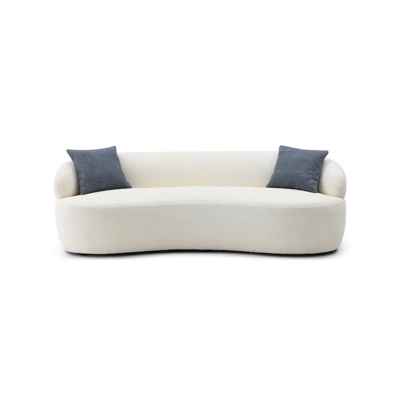 Beige Mid-Century Modern Curved Sofa - 35.00 x 86.00 x 27.00