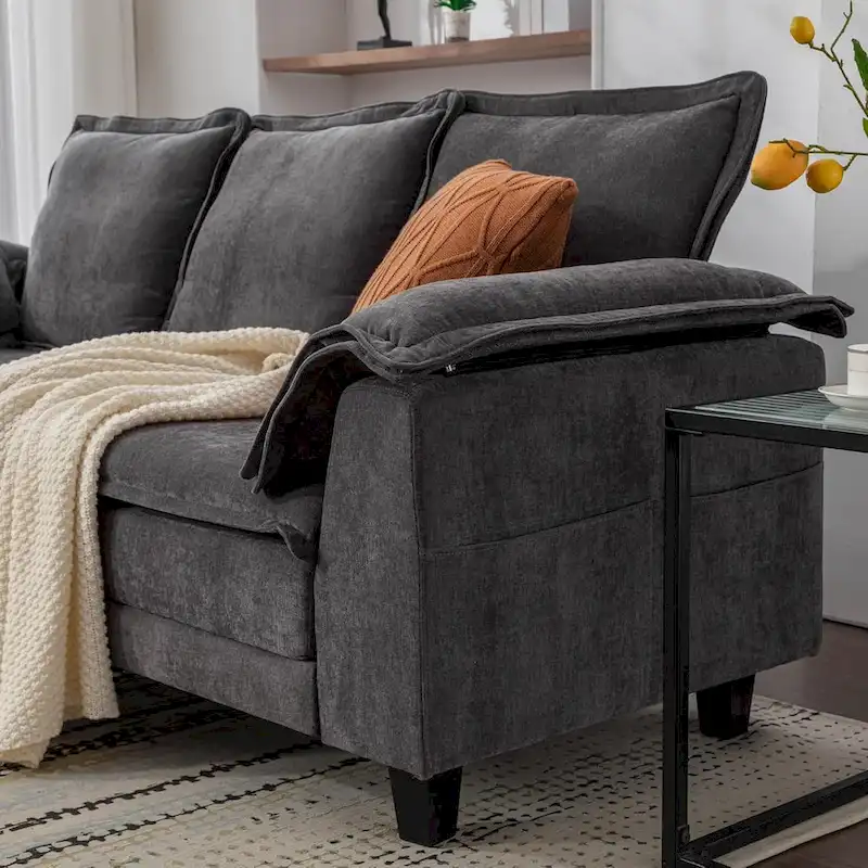 Tufted Upholstered 3 Seater Sofa Modern Chenille Couches