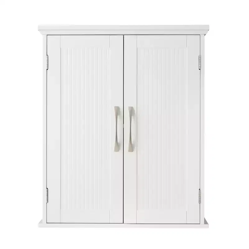 Teamson Home Newport Wall Mounted Storage Cabinet with 2 Doors, Adjustable Shelf and Brushed Nickel Handles, White