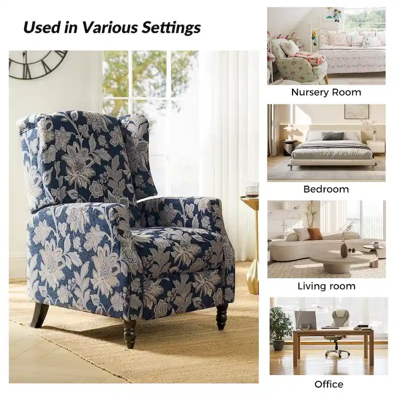 Damaris Mid-Century Modern Manual Pushback Recliner with Wingback Design by HULALA HOME