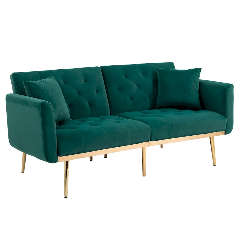 65.35 Velvet Futon Sofa Bed with Adjustable Backrest