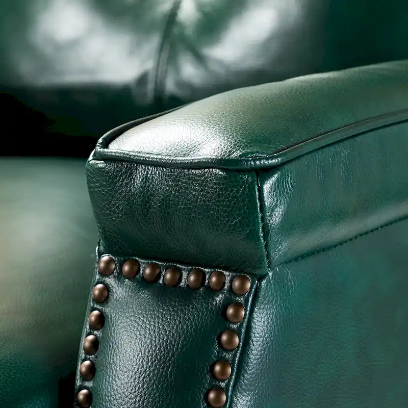 Gaspar Mid-Century Modern Genuine Leather Pushback Recliner with Wood legs Set of 2 by HULALA HOME