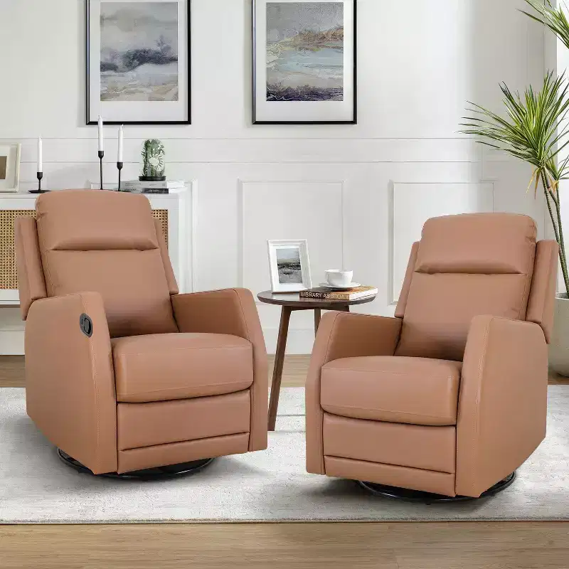 Set of 2 Ofelia Wooden Upholstery Wingback Swivel Recliner for Bedroom and Living Room ART OF LIVING DESIGNS-CAMEL