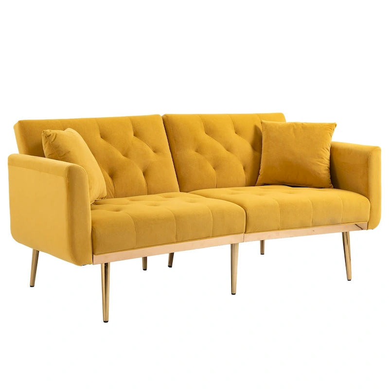 65.35 Velvet Futon Sofa Bed with Adjustable Backrest