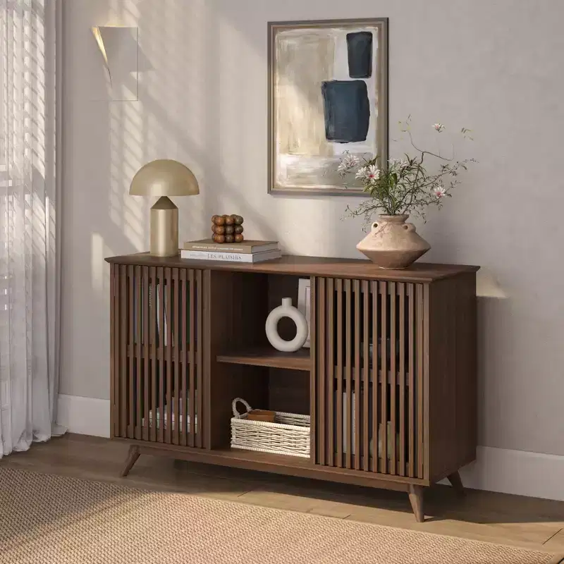 Plank+Beam Mid Century Modern Solid Wood Sideboard with 2 Doors, 49 TV Stand for Living Room