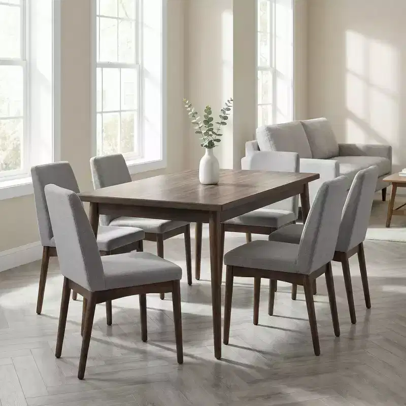 GDFStudio Everett Contemporary 7-Piece Rectangle Dining Set with 6 Upholstered Chairs